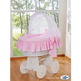 Baby Wicker Crib with Hood - Glamour pink-white
