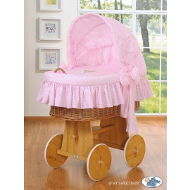 Baby Wicker Crib with Hood - Good Night pink