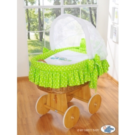 Baby Wicker Crib with Hood - Owls green