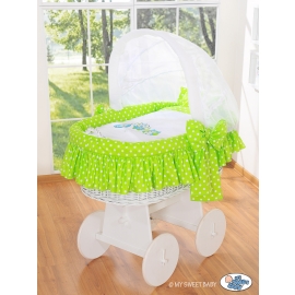 Baby Wicker Crib with Hood - Owls green