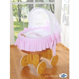 Baby Wicker Crib with Hood - Owls pink
