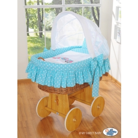 Baby Wicker Crib with Hood - Owls turquoise