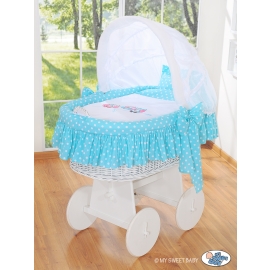 Baby Wicker Crib with Hood - Owls turquoise
