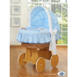 Baby Wicker Crib with Hood - Teddy Bear Barnaba blue