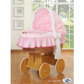 Baby Wicker Crib with Hood - Teddy Bear Barnaba pink