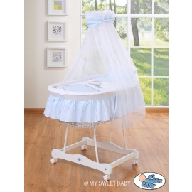 Baby Wooden Basket on Wheels / Wicker drape crib- Donkey Luca blau