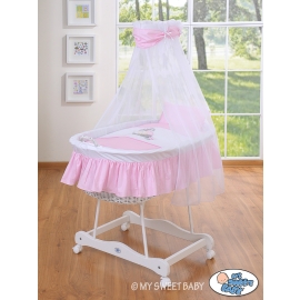 Baby Wooden Basket on Wheels / Wicker drape crib- Donkey Luca pink