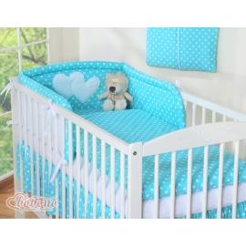 Babycot Universal bumper- Hanging Hearts white polka dots on turquoise