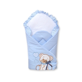 Babynest Newborn Wrap Blanket with stiffening- Bear with bow blue