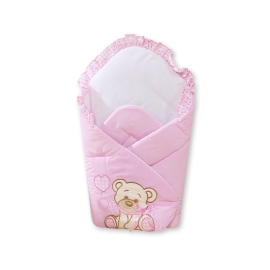 Babynest Newborn Wrap Blanket with stiffening- Bear with bow pink