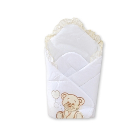 Babynest Newborn Wrap Blanket with stiffening- Bear with bow white