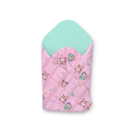 Babynest Newborn Wrap Blanket with stiffening - Owls pink-mint/mint
