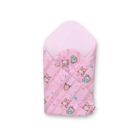 Babynest Newborn Wrap Blanket with stiffening - Owls pink-mint/pink