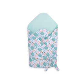Babynest Newborn Wrap Blanket with stiffening with bow - hedgehogs mint