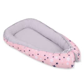 Babynest- pink-navy blue stars/gray