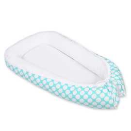 Babynest- turquoise with white dots/white
