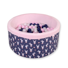 Ball-pit minky with balls 200pcs - blue rabbits