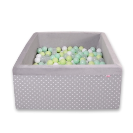 Ball-pit minky with balls 200pcs - white dots on Gray