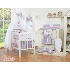 Bedding set 11-pcs with canopy and Holder - Hanging Hearts lilac stripes