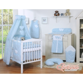 Bedding set 11-pcs with canopy and Holder - Hanging Hearts little blue flowers