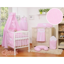 Bedding set 11-pcs with canopy and Holder - Hanging Hearts pink stripes