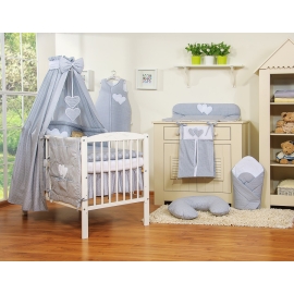 Bedding set 11-pcs with canopy and Holder - Hanging Hearts white dots on Gray