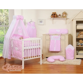 Bedding set 11-pcs with canopy and Holder - Hanging Hearts white dots on pink