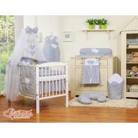 Bedding set 11-pcs with canopy and Holder - Hanging Hearts white polka dots on Gray