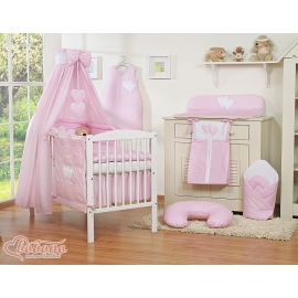 Bedding set 11-pcs with canopy and Holder - Hanging Hearts white polka dots on pink