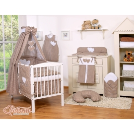 Bedding set 11-pcs with canopy- Hanging Hearts white dots on brown