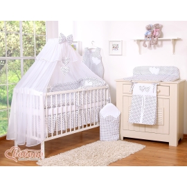 Bedding set 11-pcs with mosquito-net- Hanging Hearts black dots on white