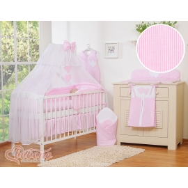 Bedding set 11-pcs with mosquito-net- Hanging Hearts pink stripes