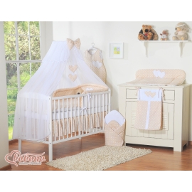 Bedding set 11-pcs with mosquito-net- Hanging Hearts white dots on beige