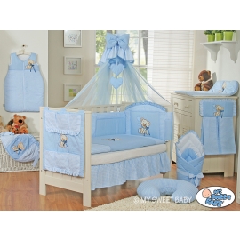 Bedding set 11-pcs z mosquito-net- Teddy Bear with bow blue