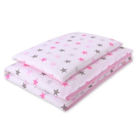 Bedding set 2pcs 140x200 Junior - stars gray - pink /pink