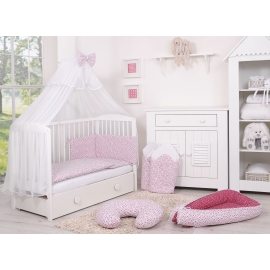 Bedding set 5-pcs bumper cases mosquito-net - -white-wine red stars