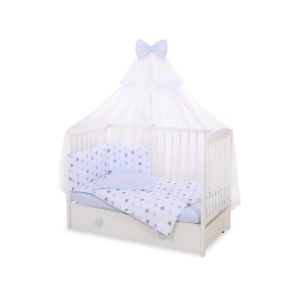 Bedding set 5-pcs bumper cases mosquito-net - gray -blue stars