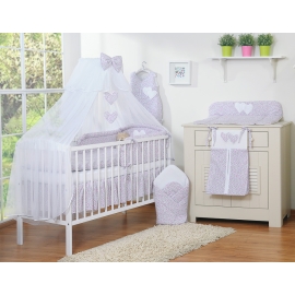 Bedding set 5-pcs bumper cases mosquito-net- Hanging Hearts pink flowers