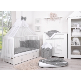 Bedding set 5-pcs bumper cases mosquito-net - mini stars white