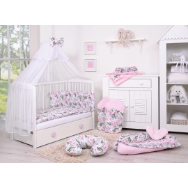 Bedding set 5-pcs bumper cases mosquito-net - peony flower pink