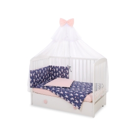 Bedding set 5-pcs bumper cases mosquito-net - rabbits navy blue