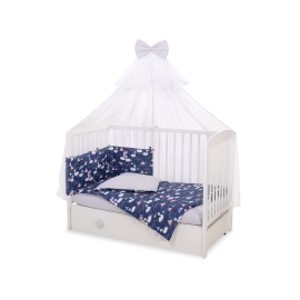 Bedding set 5-pcs bumper cases mosquito-net - Swans navy blue