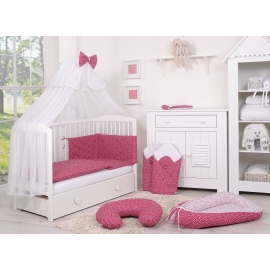 Bedding set 5-pcs bumper cases mosquito-net - wine red stars