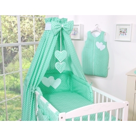 Bedding set 5-pcs- Hanging Hearts white dots on mint