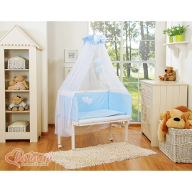 Bedding set 6pcs for bedside cot FABIO- Hanging hearts blue