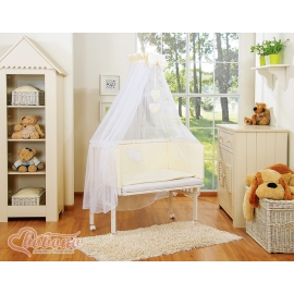 Bedding set 6pcs for bedside cot FABIO- Hanging hearts cream
