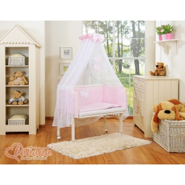Bedding set 6pcs for bedside cot FABIO- Hanging hearts pink