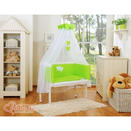 Bedding set 6pcs for bedside cot FABIO- Hanging hearts white dots on green