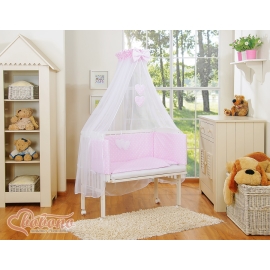 Bedding set 6pcs for bedside cot FABIO- Hanging hearts white dots on pink