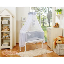 Bedding set 6pcs for bedside cot FABIO- Hanging hearts white polka dots on Gray